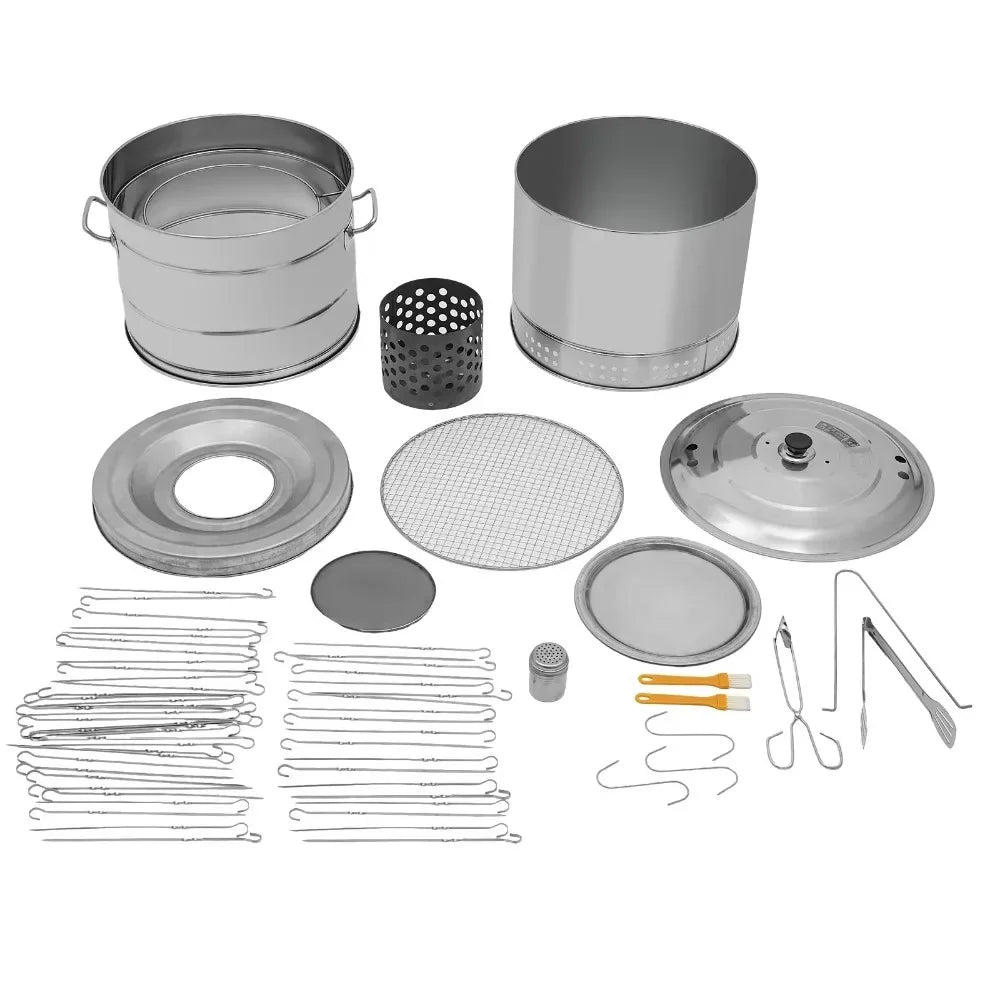 Large Portable Smokeless Charcoal Grill - 360° Stainless Steel BBQ Barrel with 50 Skewers