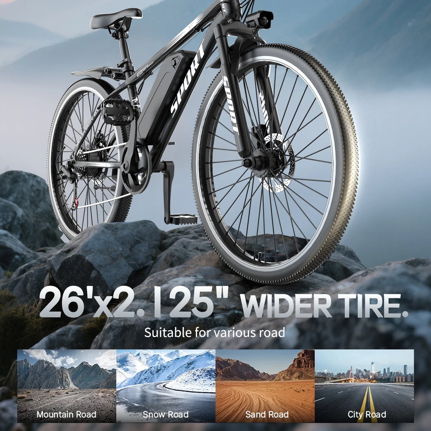 26''Electric Bike for Adults,700W Peak Motor,25MPH 35Miles Electric Mountain Bike, 360Wh Removable Battery, 7-Speed& LCD Display