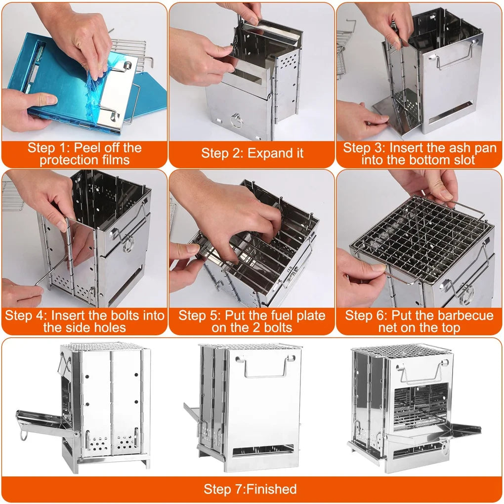 Foldable Camping Wood Burning Stove with Grill