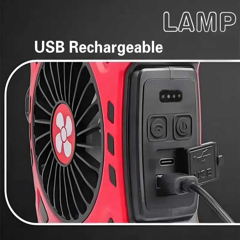 2-in-1 Portable LED Camping Fan & Lamp, USB Rechargeable