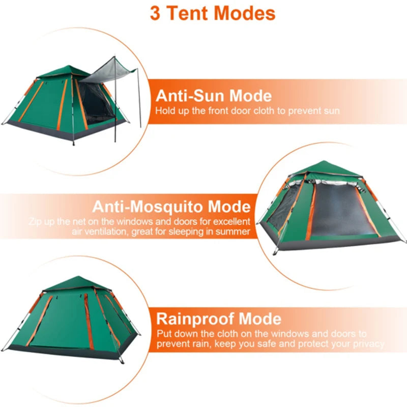 4-5 Person Camping Outdoor Foldable Waterproof Tent 2 Mosquito Nets