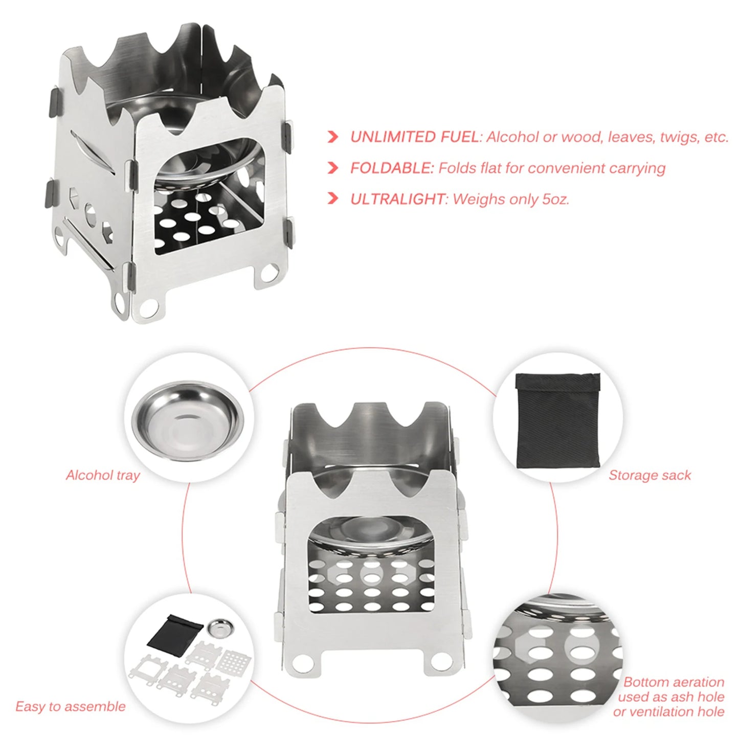 Portable Stove Titanium Outdoor Camping Wood Stove Ultralight Folding