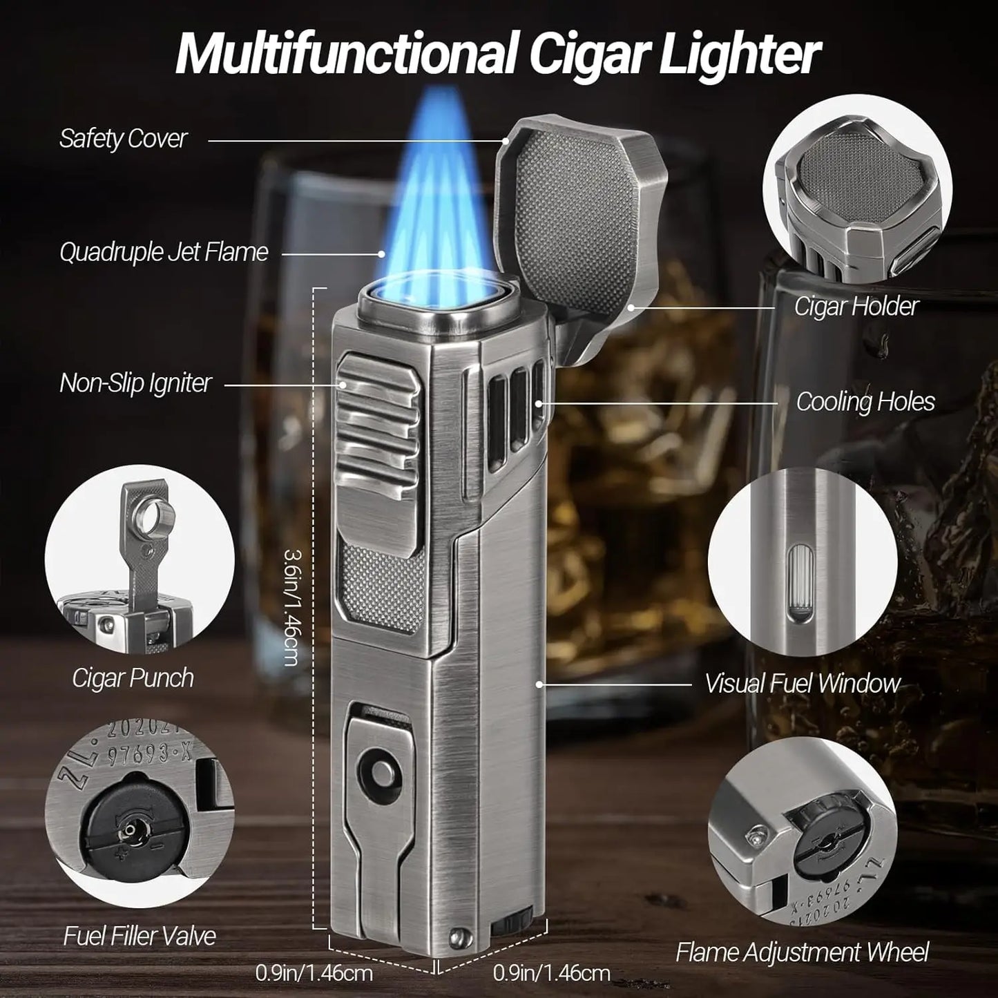 USEWIRE-Cigar Travel Humidor And Cigar Set, Portable Cigar Case With Humidifier Hygrometer, Cutter Cigar Cutter