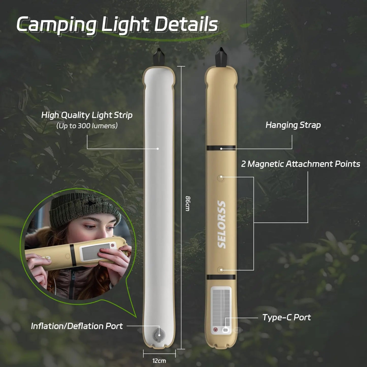 SELORSS Solar Camping Lantern 2000mAh Folding Portable