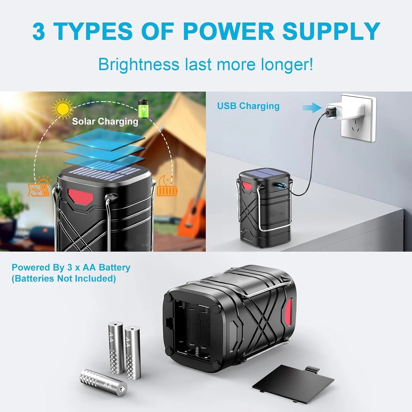 4 Pack Rechargeable Camping Lights - Solar/Battery LED