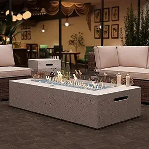 3-Piece Propane Fire Pit Table Set w Tank Table & Glass Wind Guard