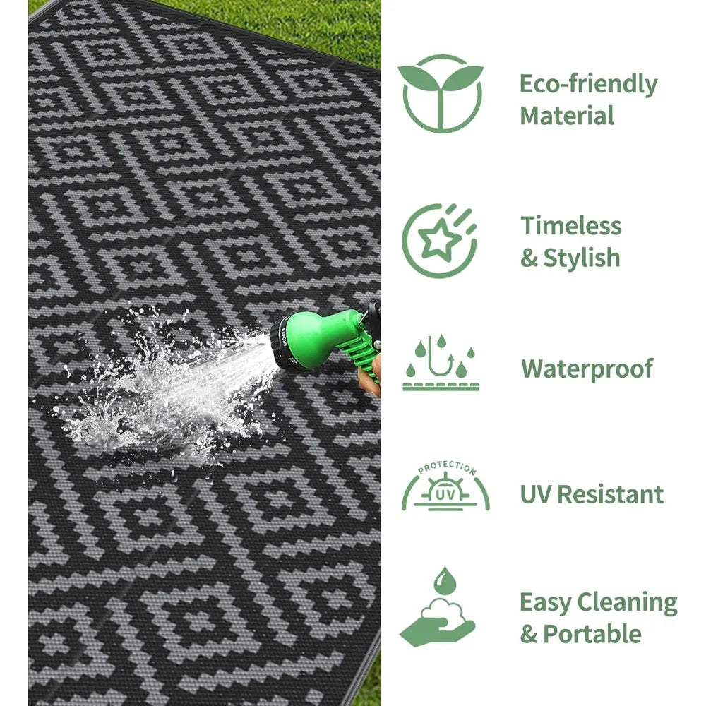 Outdoor Rug Waterproof, 10' x 20' Reversible Plastic Straw Rug, Lightweight