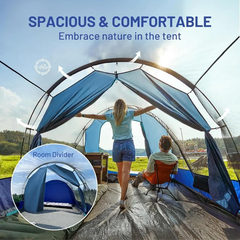 TIMBER RIDGE 8 Person Camping Tent with Large Porch, Portable Waterproof Windproof Family Tent w/ Rainfly Carry Bag Room Divider