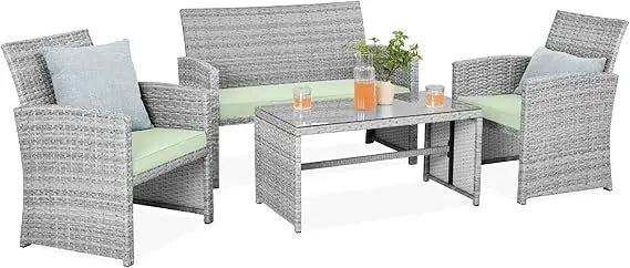4-Piece Outdoor Wicker Patio Conversation Furniture Set