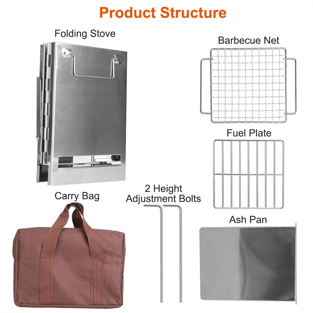 Foldable Camping Wood Burning Stove with Grill