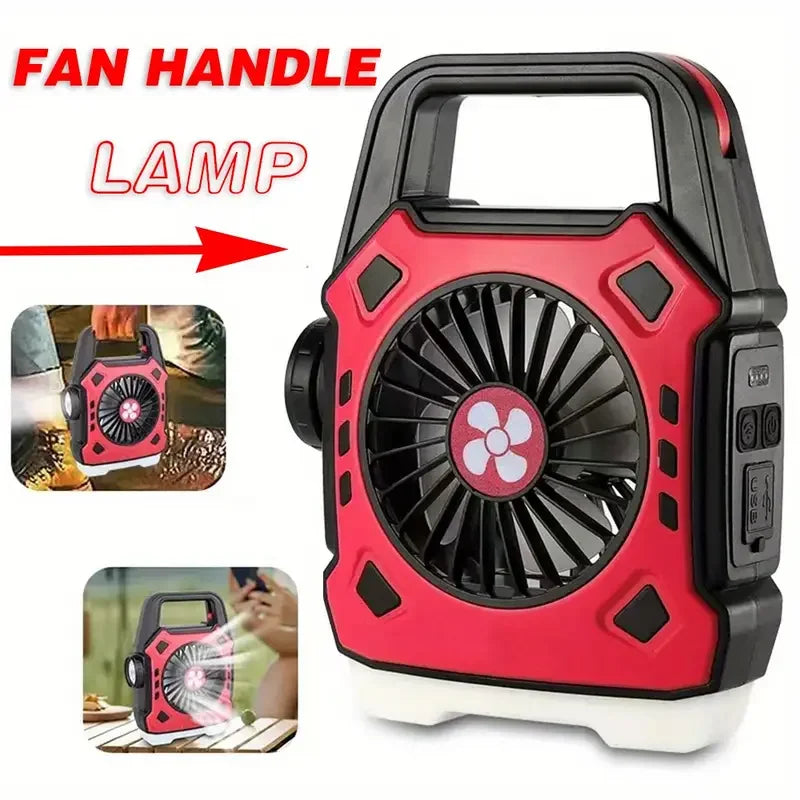 2-in-1 Portable LED Camping Fan & Lamp, USB Rechargeable