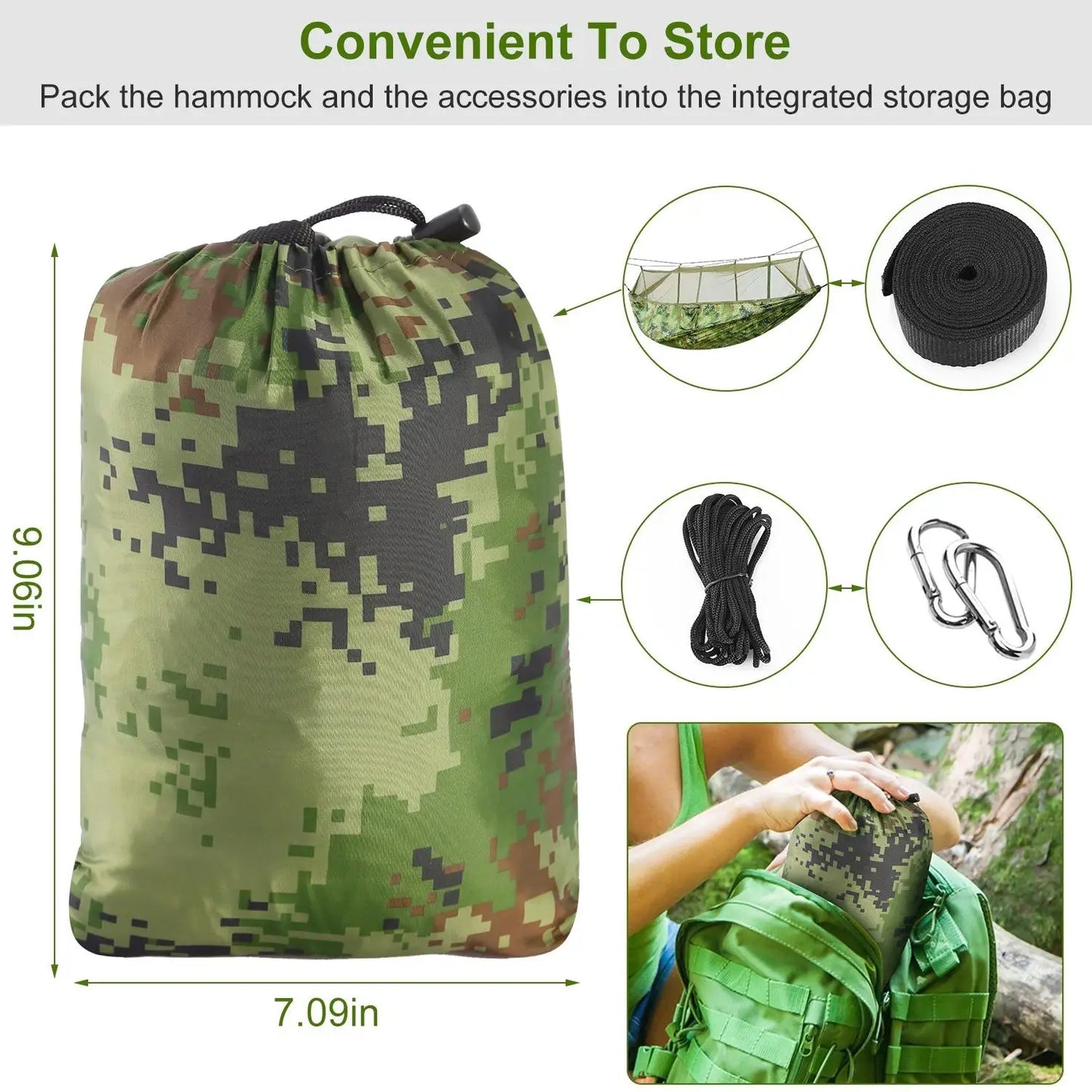 Portable Double Camping Hammock with Mosquito Net - 600lbs Capacity for 2 Persons