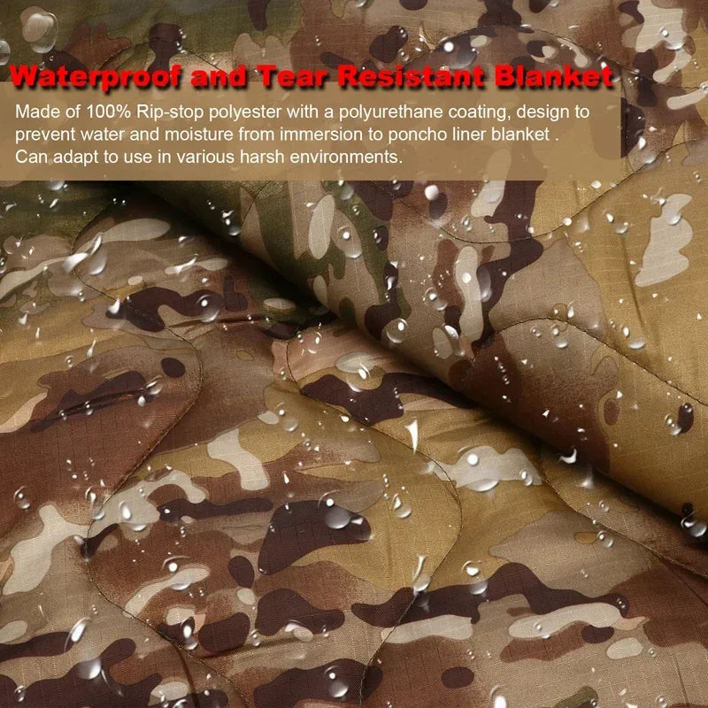 Tactical Army Poncho Liner Camouflage Water Repellent Woobie Quilted Blanket