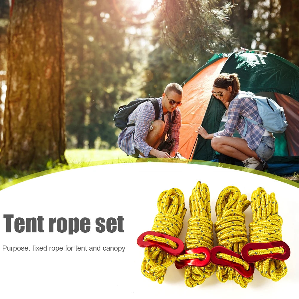 4pcs Tent Wind Rope Cord Tensioner Outdoor Camping Hiking Equipment High-strength Reflective Lanyard Rope with 2 Holes Buckle