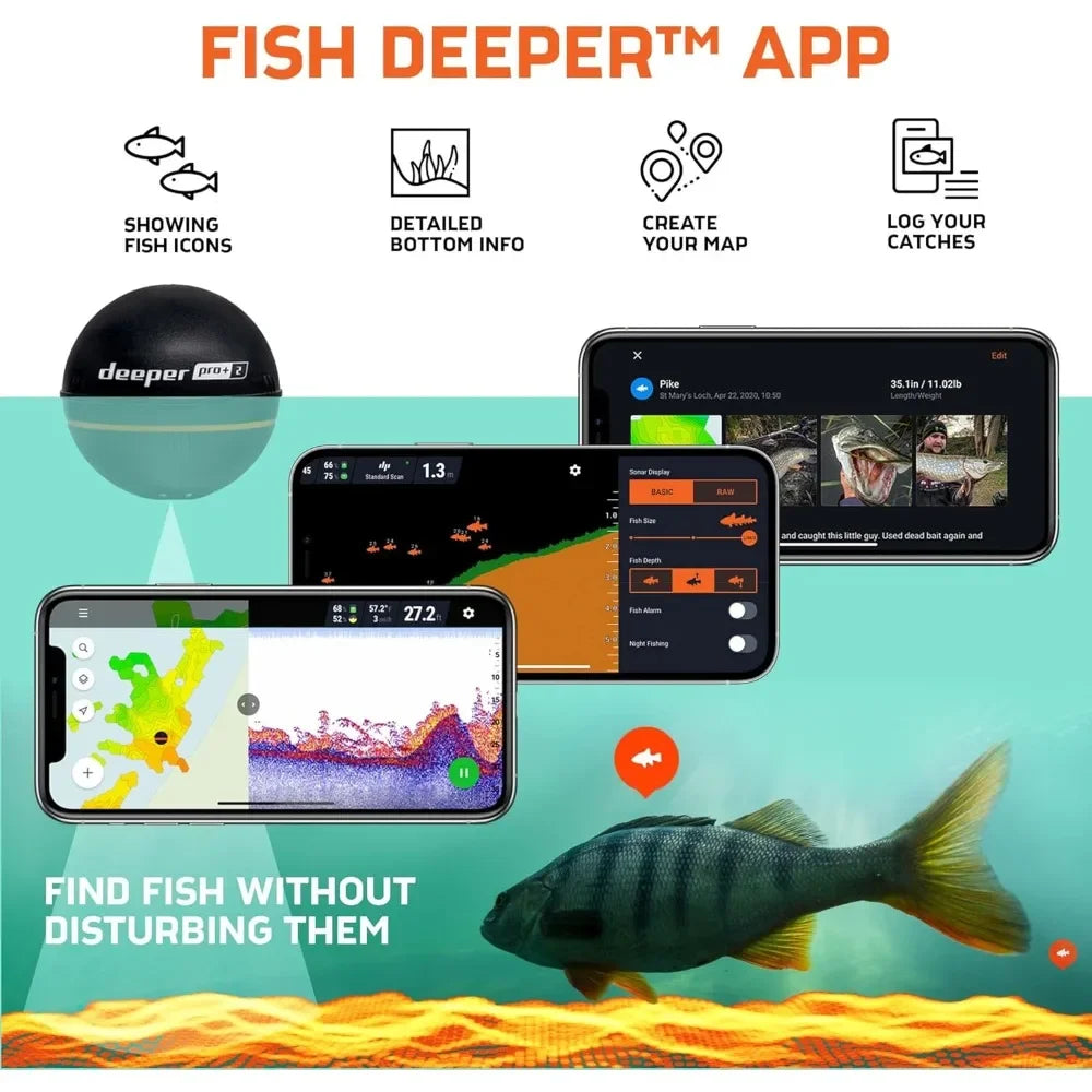 PRO+ 2 Sonar - Portable Fish Finder and Depth Finder for Kayaks, Boats and Ice Fishing With GPS Enabled