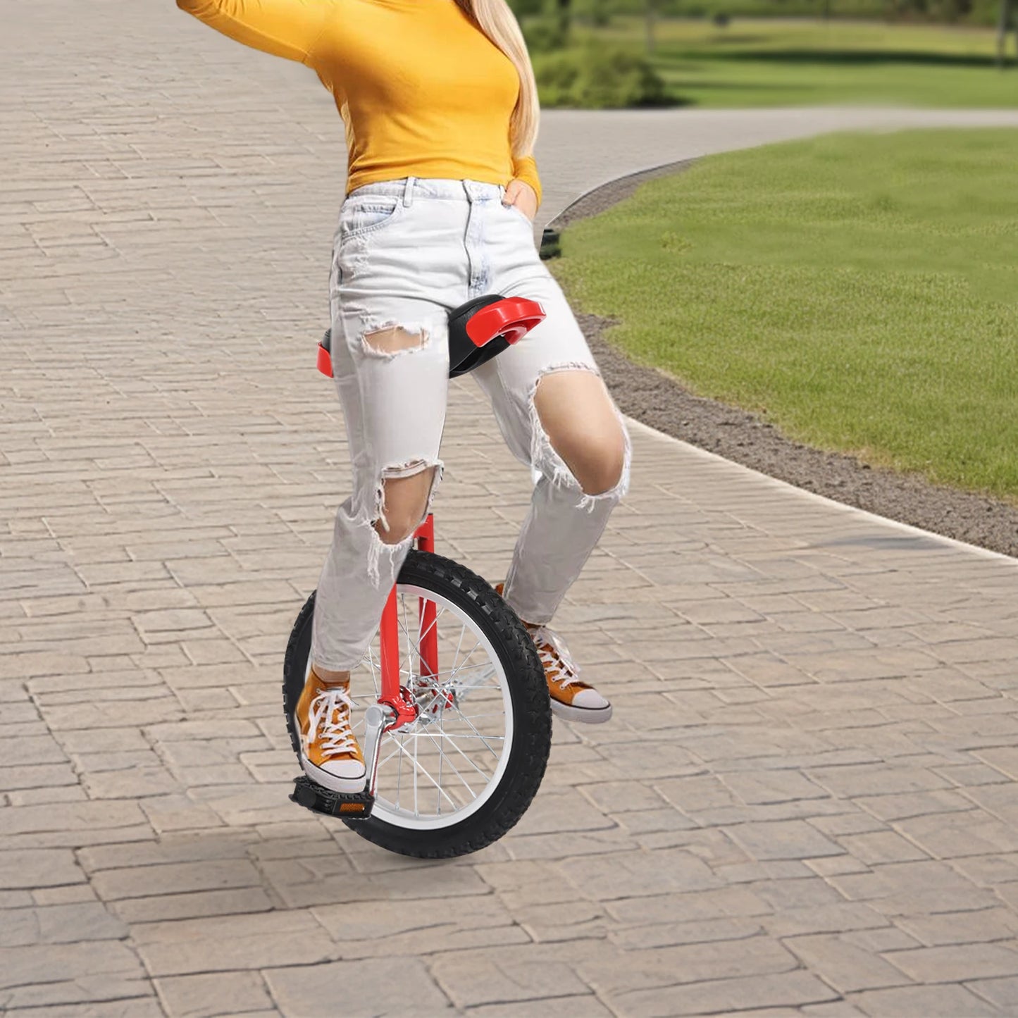 16Inch Outdoor Wheel Unicycle Steel Teenagers Kids Balance Exercise Bike, Height Adjustable Load 50Kg Blue/Yellow/Red