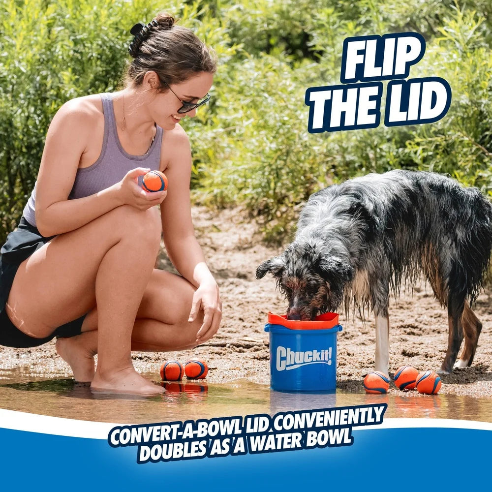 Ultra Ball Rubber Fetch Dog Toy Set with Carry Clean Bucket Includes 8 Medium 2.5 Inch Balls Portable Waterproof Lightweight