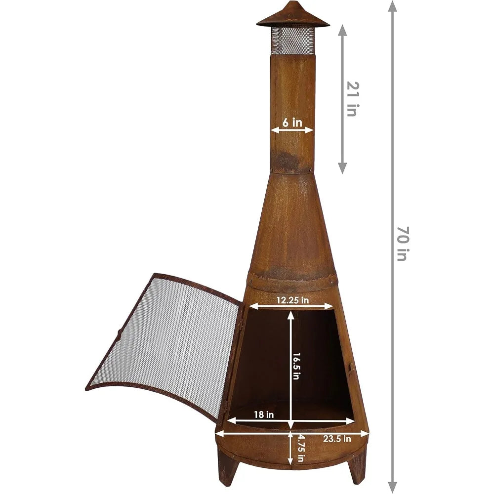 70-Inch Traditional Outdoor Fireplace - Wood-Burning Chiminea Fire Pit with Rustic Design