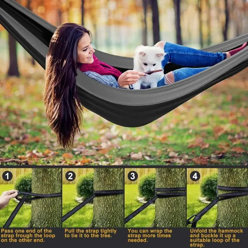 Camping Hammock with Net,Travel Portable Lightweight Hammocks with Tree Straps and Solid D-Shape Carabiners