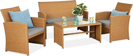 4-Piece Outdoor Wicker Patio Conversation Furniture Set