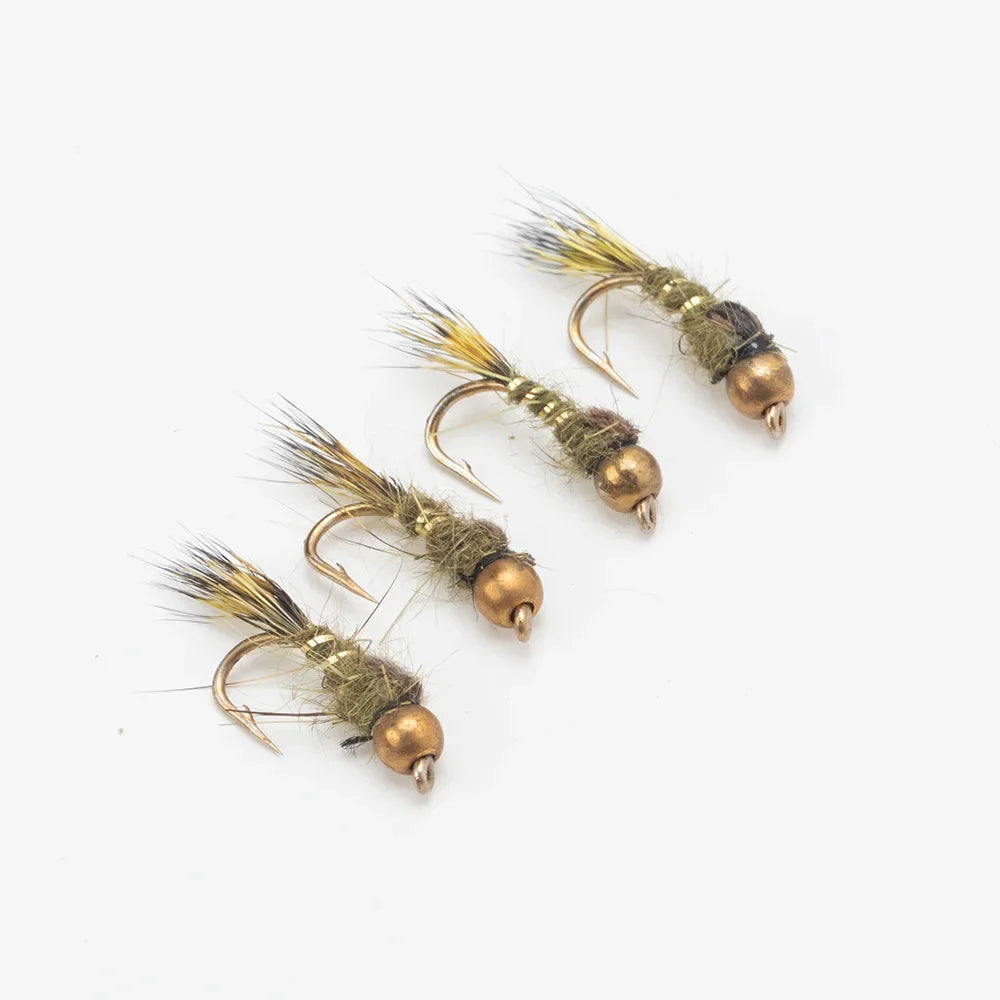 6pcs Barbed Tungsten Bead Head Jig Nymph Fly Pheasant Tail Fast Sinking Wet Euro Nymph Fly Trout Fishing Lures Baits 14-18#