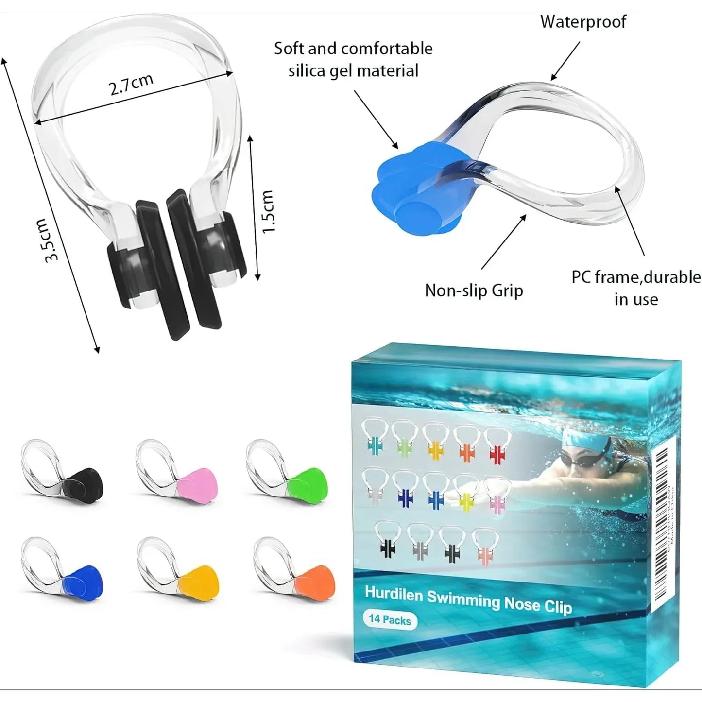 Swimming Nose Clip, 14 packs of Waterproof Silicone Swimming Nose Plugs
