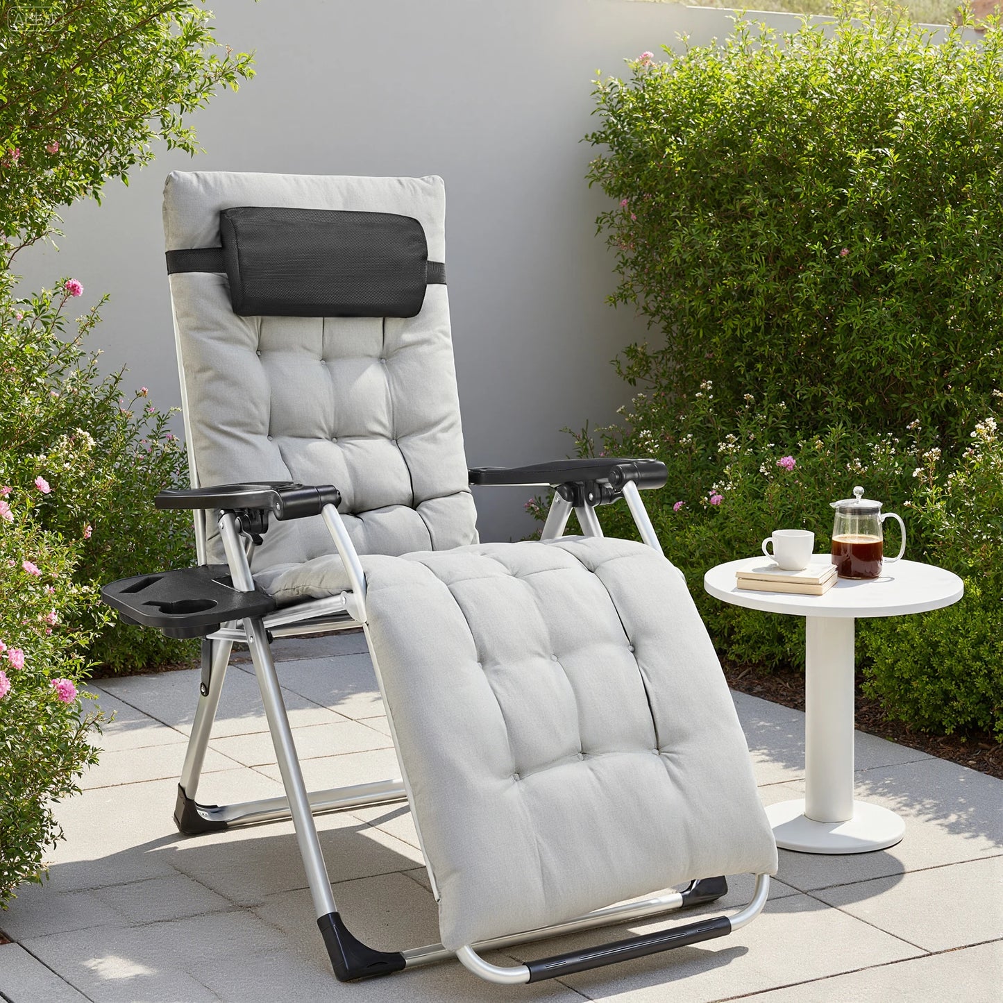 JHK Zero Gravity Portable Recliner Camping Patio Outdoor Garden Lounge Chair with Cup Holder Trays Adjustable Pillow