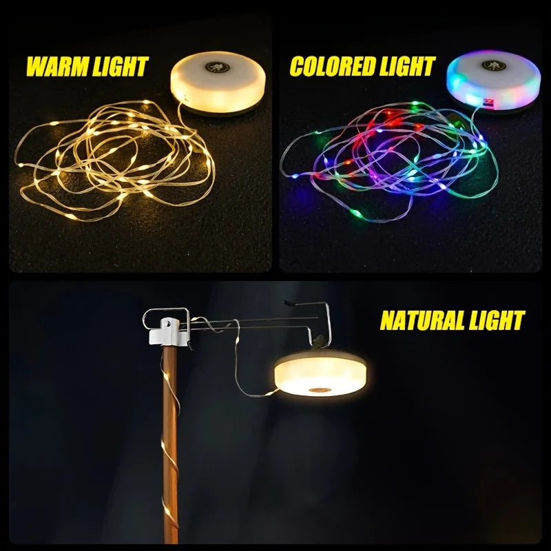 Rechargeable 32.8FT Camping String Lights 2 in 1 Quick Storage