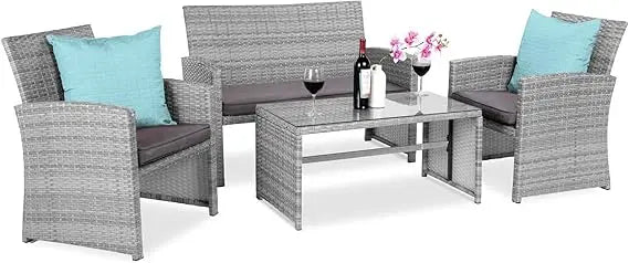4-Piece Outdoor Wicker Patio Conversation Furniture Set