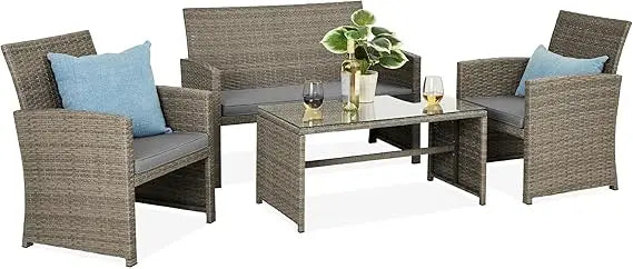 4-Piece Outdoor Wicker Patio Conversation Furniture Set