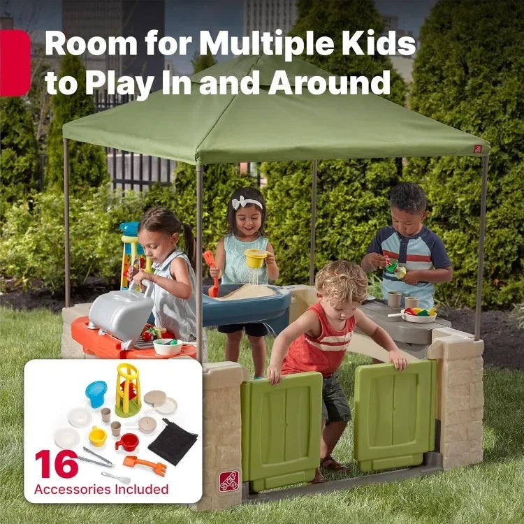 High quality.All Around Playtime Patio with Canopy, Kid Indoor and Outdoor Kitchen Playset, Sensory Playhouse, Kids Ages 2+ year