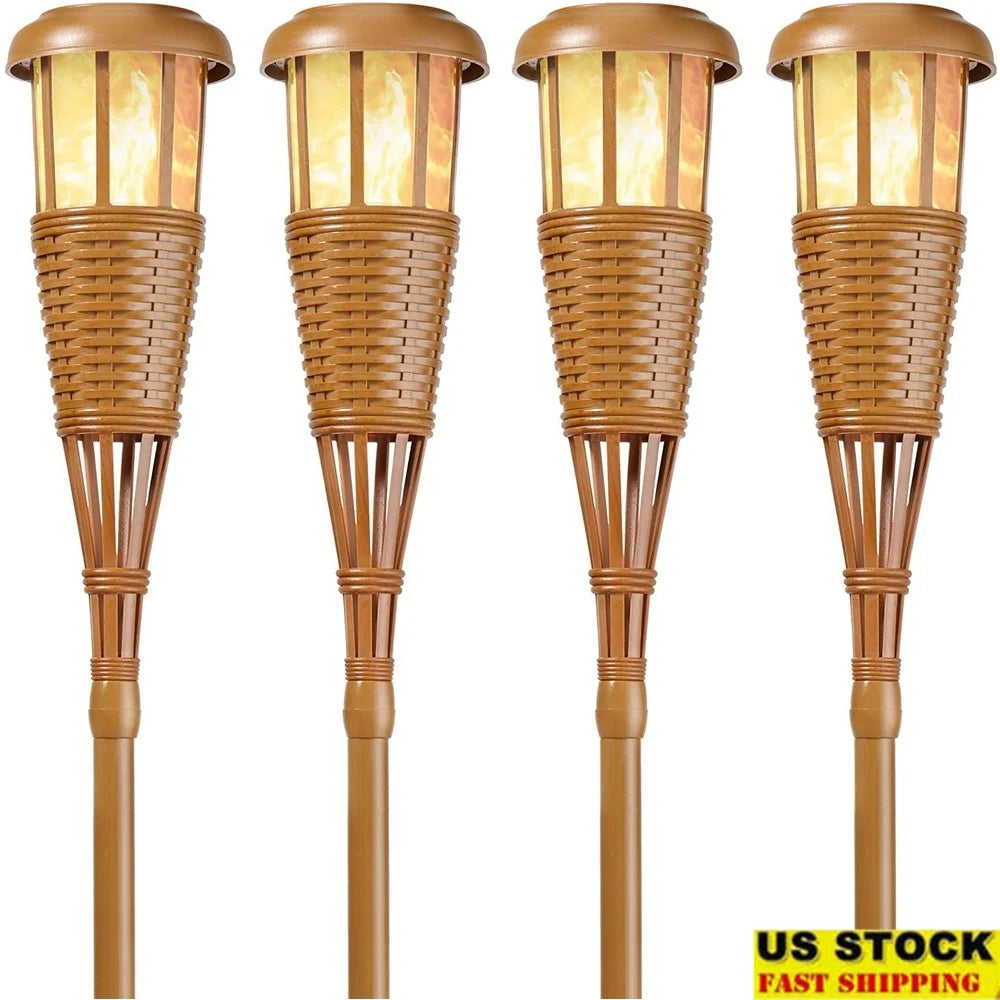 Solar Flickering LED Torches Outdoor Lighting Dusk To Dawn Tiki Torch 4 Pack