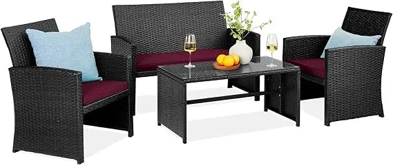 4-Piece Outdoor Wicker Patio Conversation Furniture Set