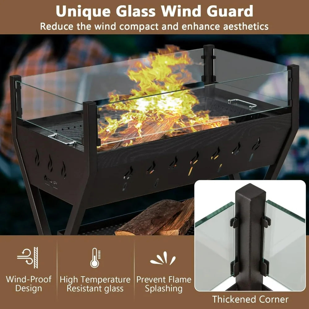 Charcoal Grill with Glass Wind Guard