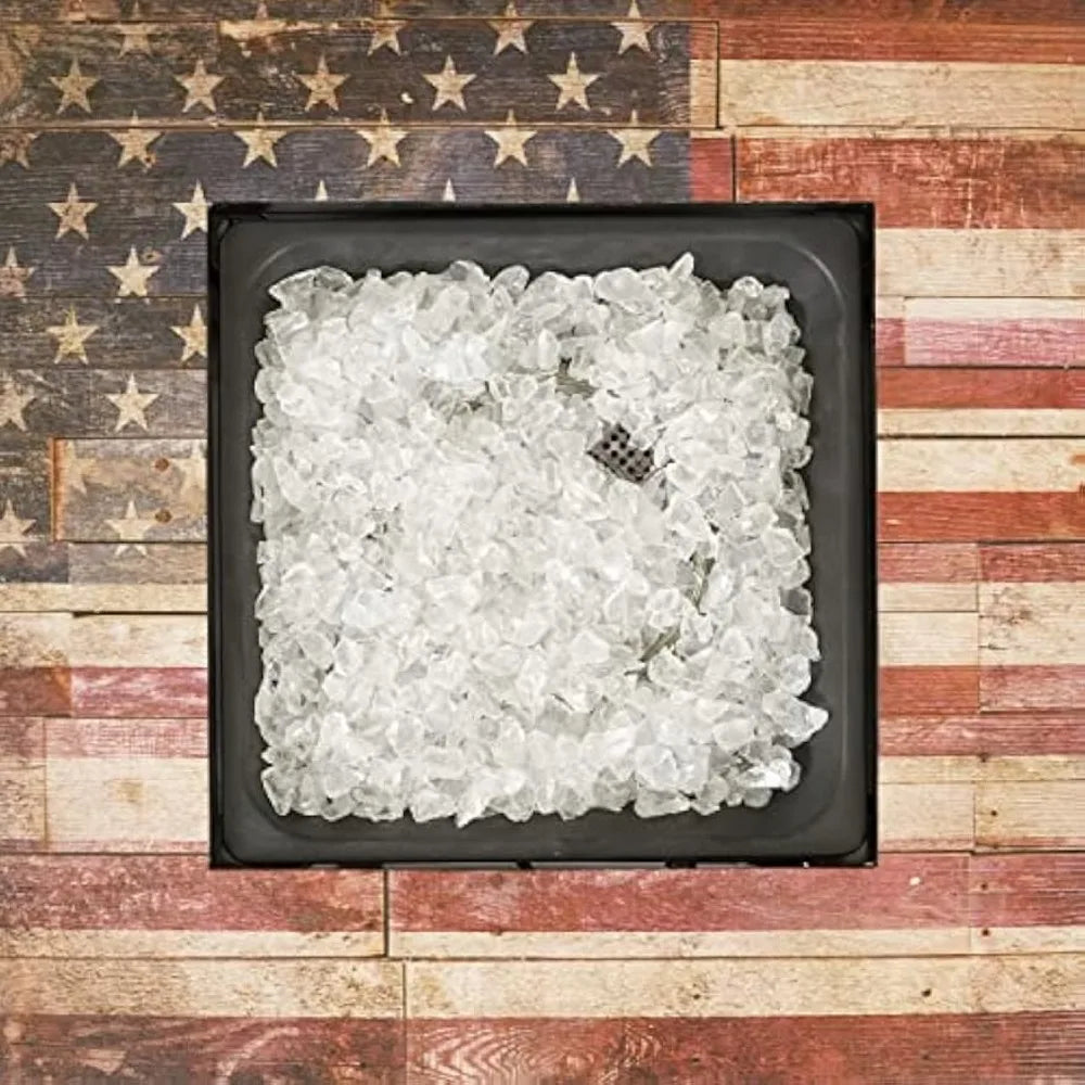 Square 30" Outdoor Propane Fire Pit, Includes White Fire Glass, Protective Cover, and Patented Hide