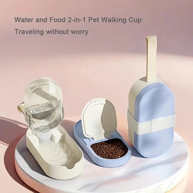 Portable Pet Water Bottle with Drinking Cup and Food Storage