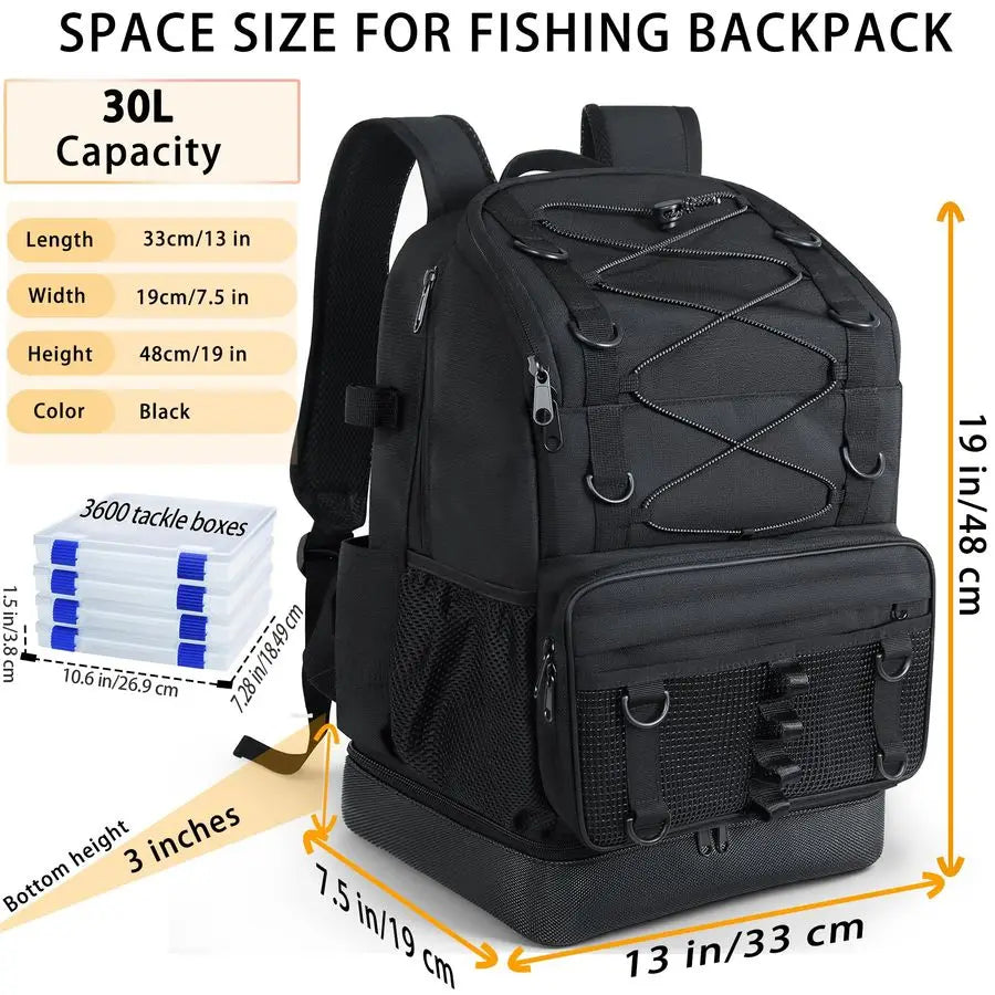 Backpack with 4 Tackle Boxes, Heavy Duty Fishing Bag with Waterproof Bottom