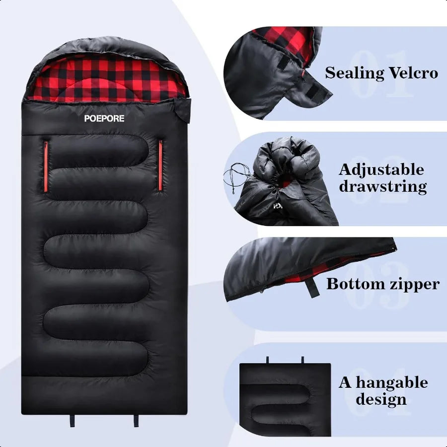 Flannel Sleeping Bag Cotton 0 Degree Cold Weather for Adults XXL Wearable Sleeping Bag 4 Seasons Waterproof