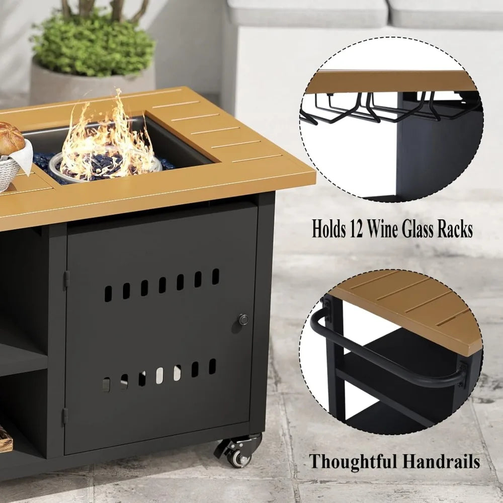 Outdoor Fire Pit, 50000 BTU Firepits for Outside, 44" Propane Fire Pit with Storage