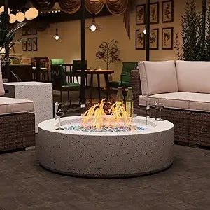 3-Piece Propane Fire Pit Table Set w Tank Table & Glass Wind Guard