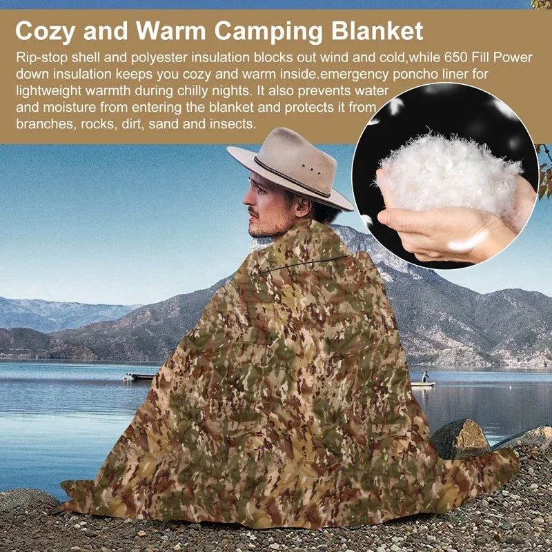 Tactical Army Poncho Liner Camouflage Water Repellent Woobie Quilted Blanket