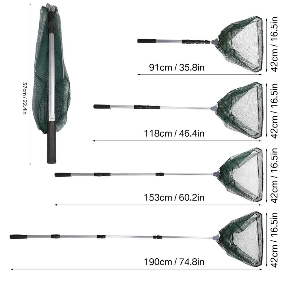 190CM Portable Fishing Net Telescopic Folding Aluminum Pole