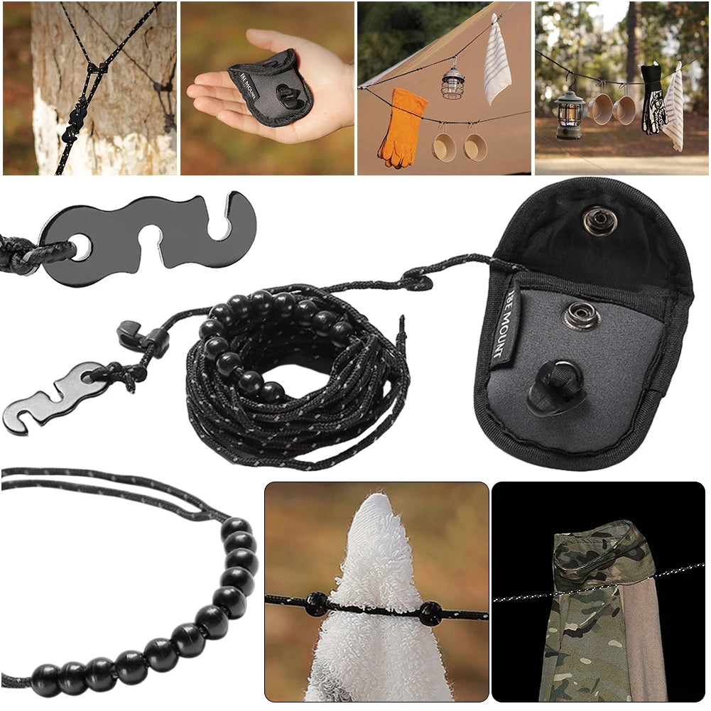 3 M Camping Stretch Clothesline With 12 Clips Hanging