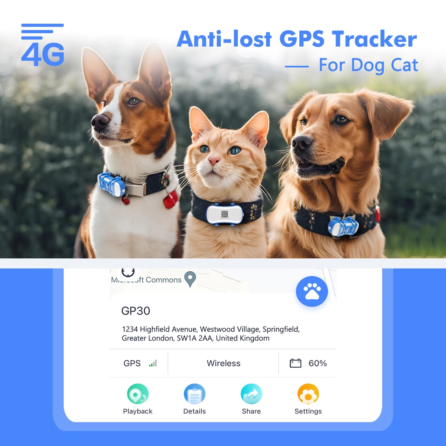 4G Dog Cat GPS Tracker for Pets