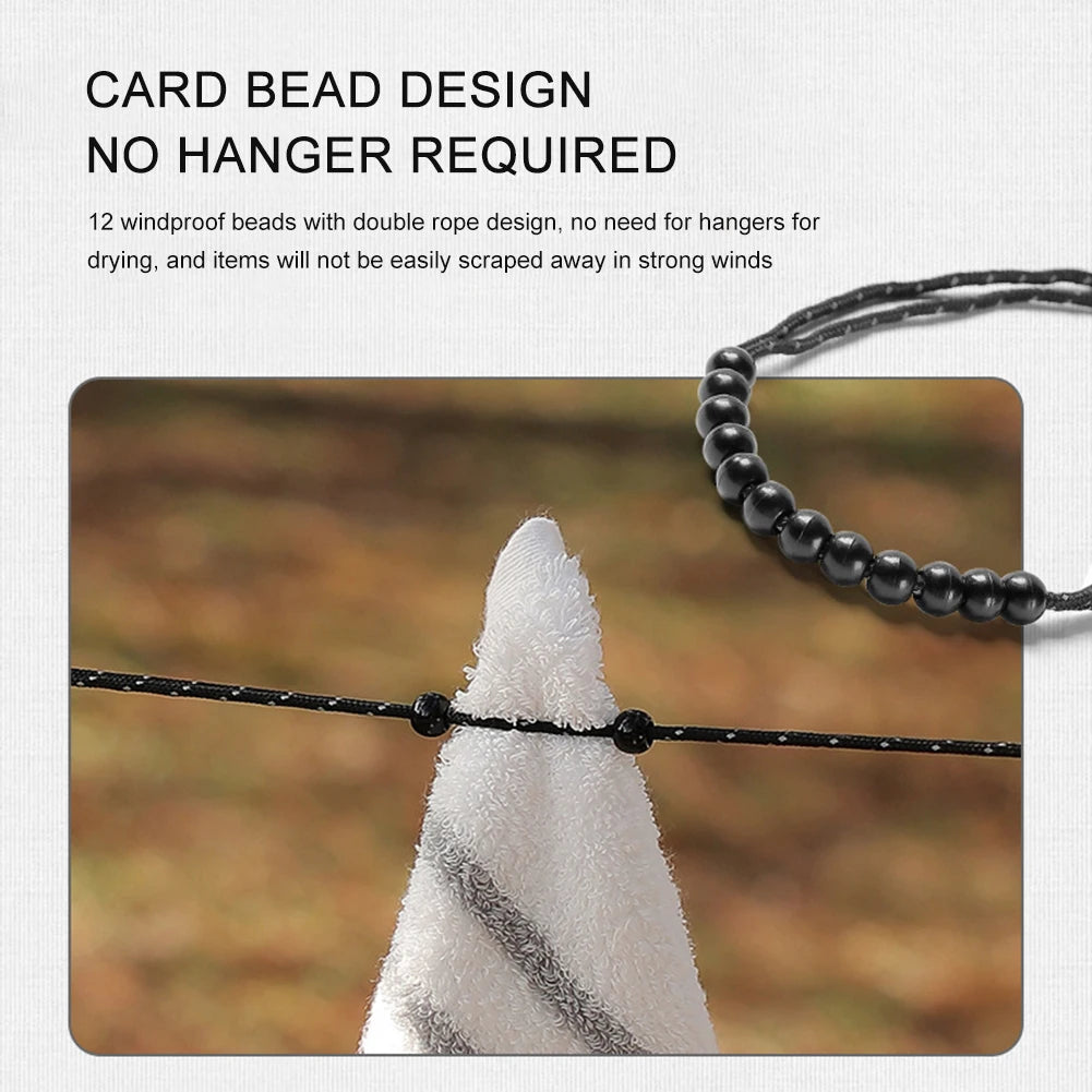3 M Camping Stretch Clothesline With 12 Clips Hanging