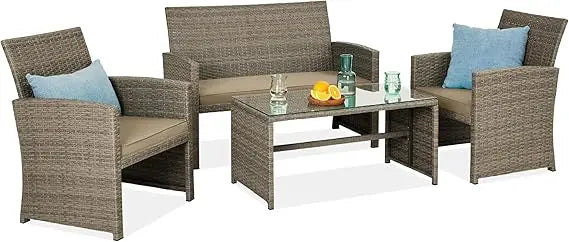 4-Piece Outdoor Wicker Patio Conversation Furniture Set
