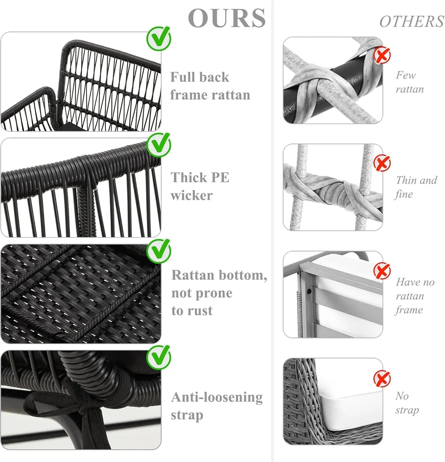 2025 Hot3-Piece Outdoor Patio Furniture Set, L-Shaped Rattan Sectional Sofa With Thick Cushions, Glass Coffee Table