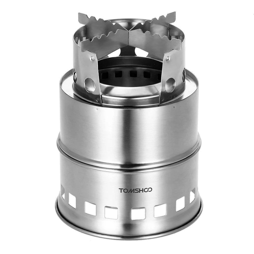 Upgrade Outdoor Camping Backpacking Stove w/ Plate & Handle Portable Folding Windproof Wood Burning Stove