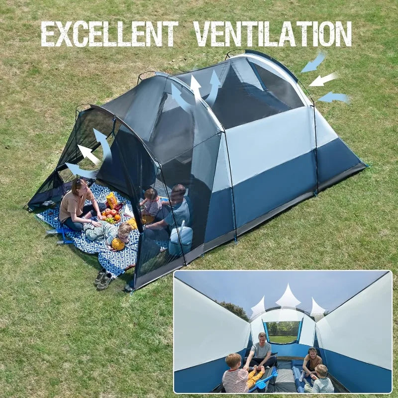 PORTAL 6 Person Family Camping Tent with Screen Room, Water Resistant Big Tunnel Tent with Rainfly,Large Family Tent for Outdoor