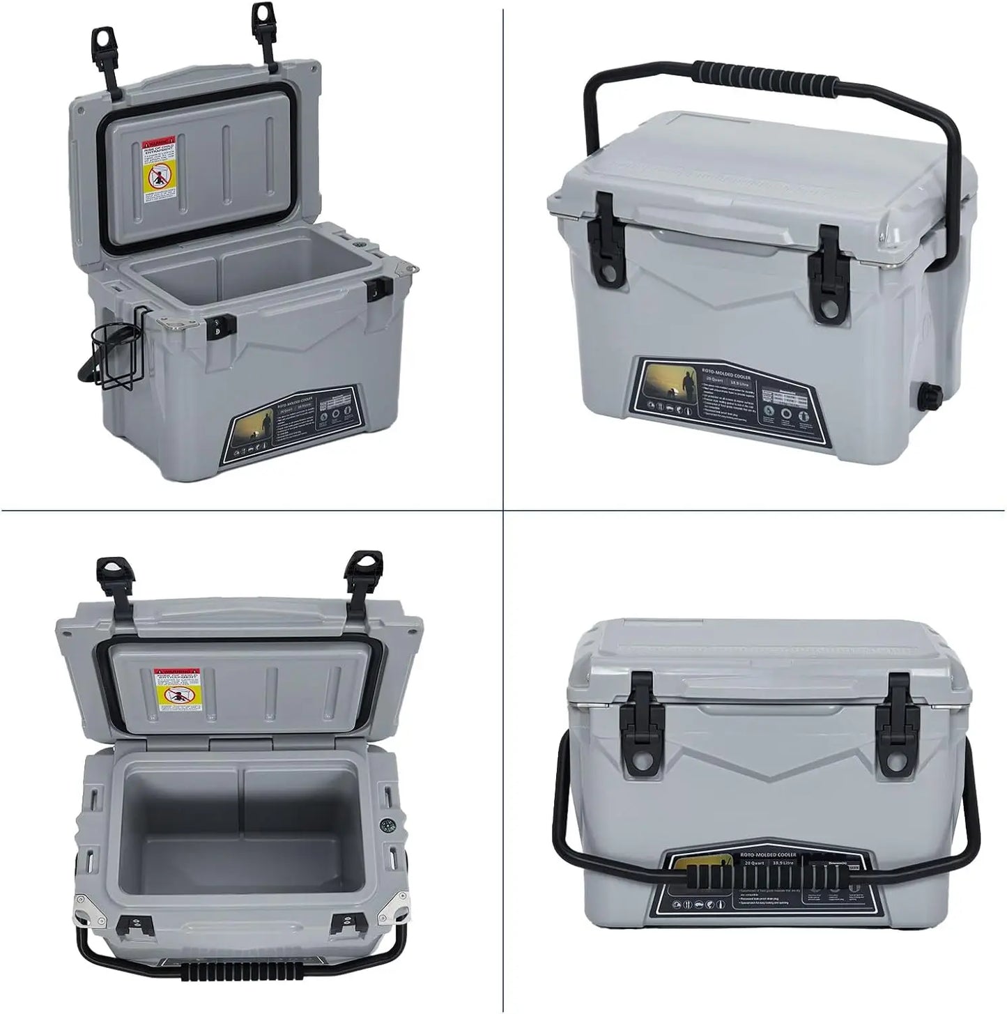 Portable Ice Cooler, Heavy Duty Ice Chest with Portable Cup Holder, Fish Ruler, Bottle Openers, Camping Cooler for Beach